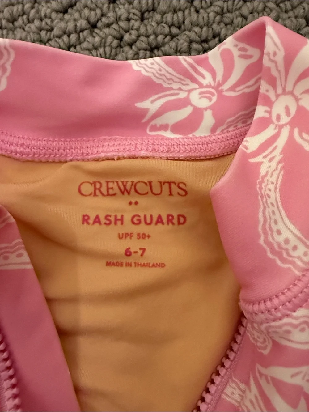 Crewcuts Pink & White Long-Sleeve Floral Zip Rashguard
